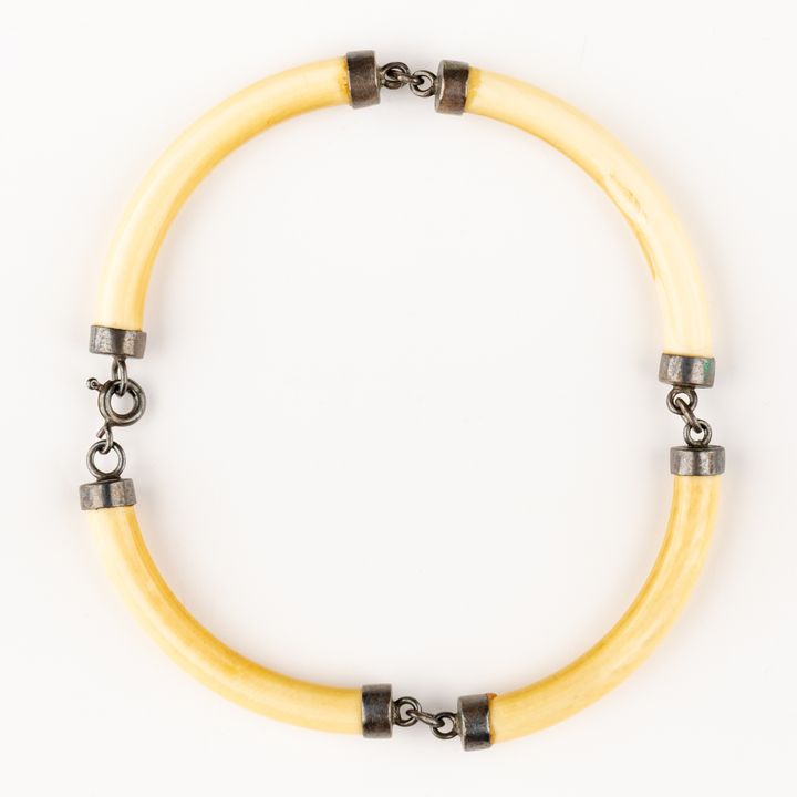 Vintage Bone & Silver Bracelet, 1900s, VF