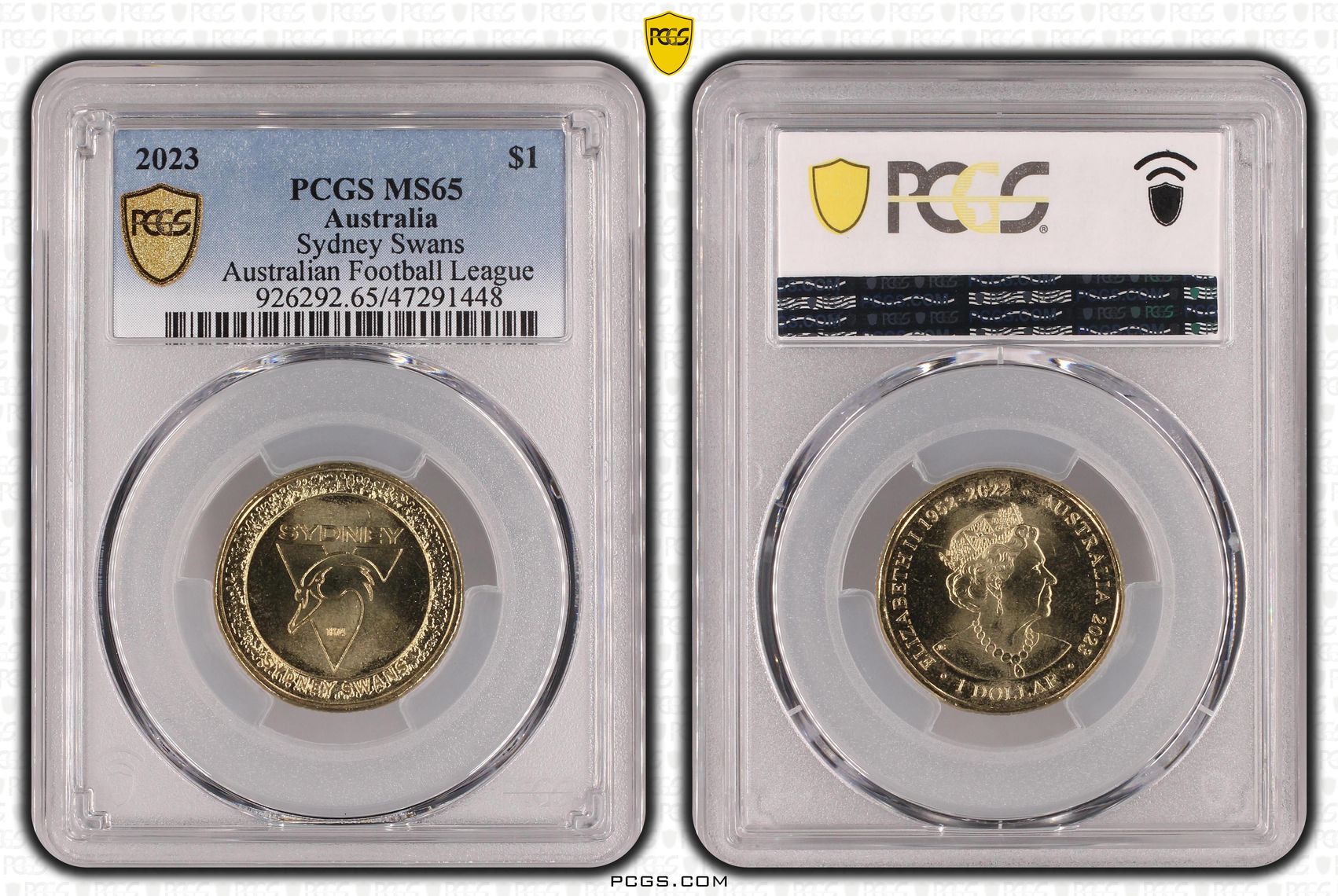 Elizabeth II, AFL - Sydney Swans, One Dollar, 2023, PCGS MS65
