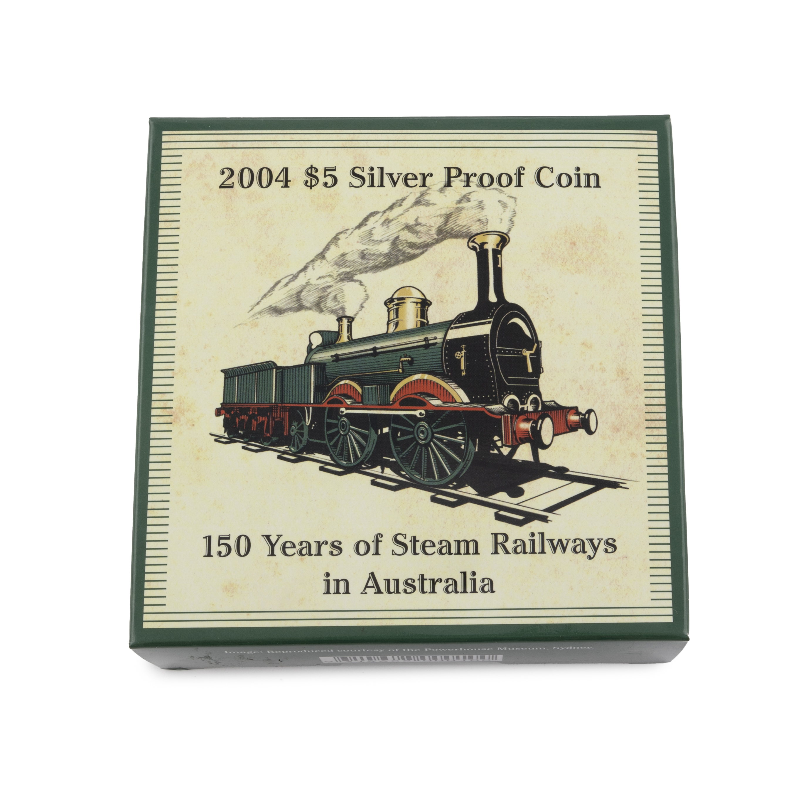 60 · Elizabeth II, $5 Silver proof 150 Years of Steam Railways in Australia, Five Dollar, 2004,  FDC