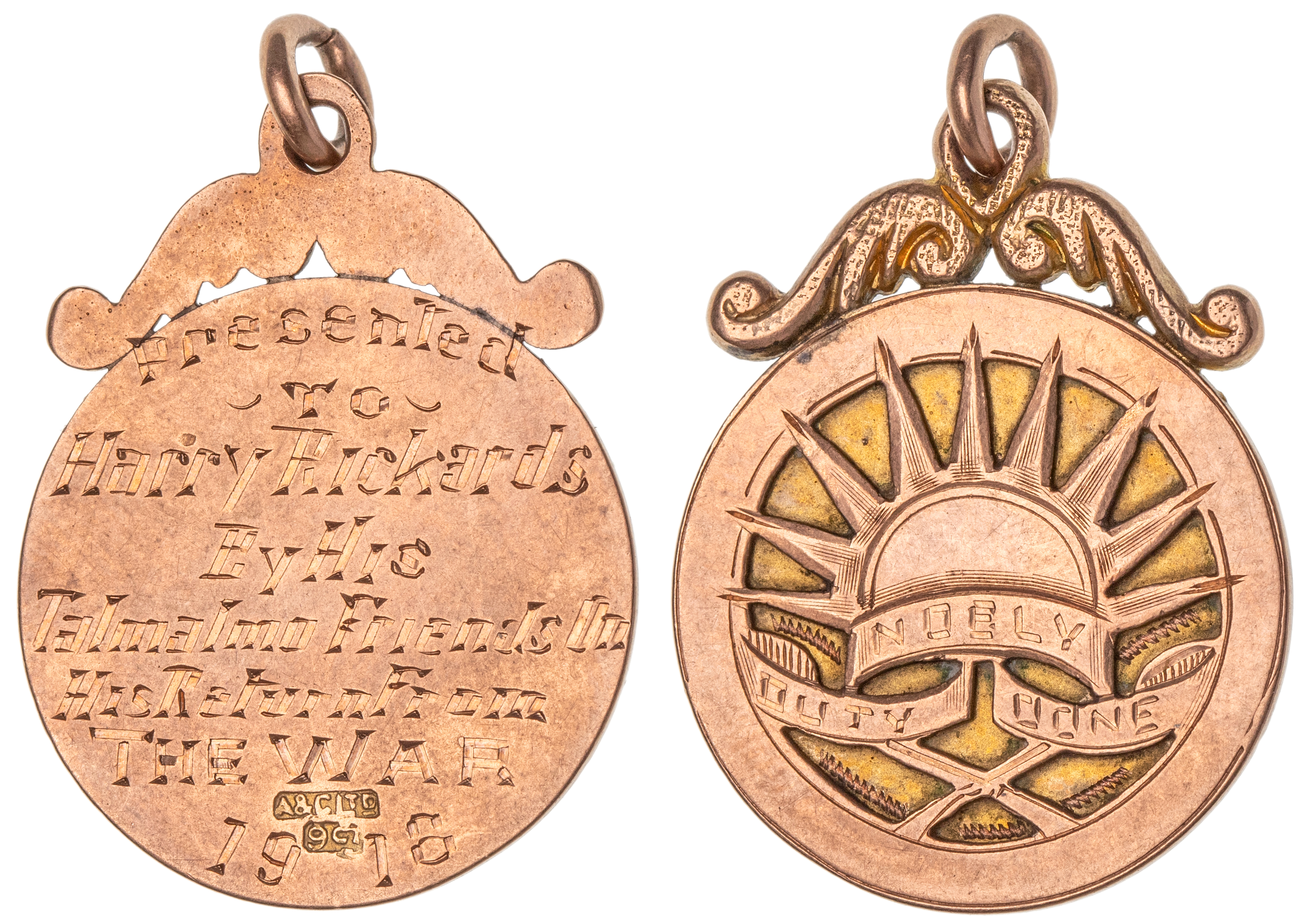 311 · Talmalmo, New South Wales, WWI Returned Soldiers Gold Fob Medal,