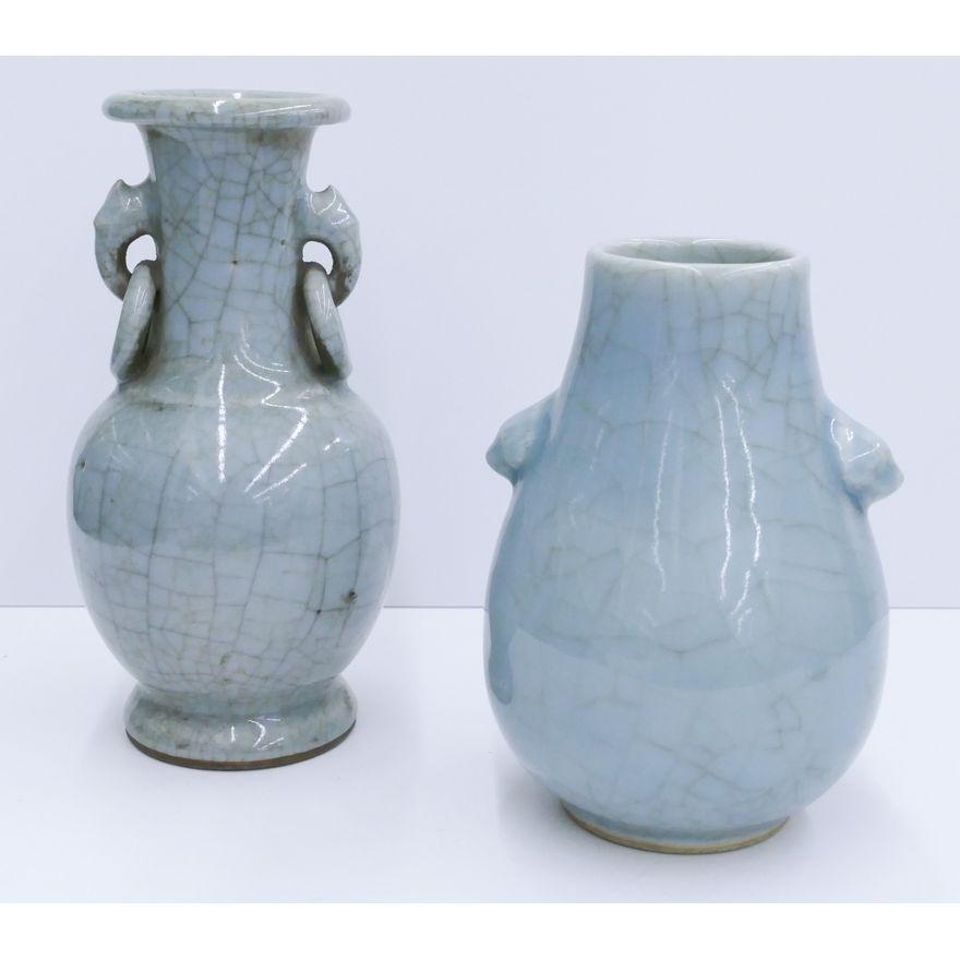 2pc Chinese Republic Clair de Lune Ge Crackle Vase