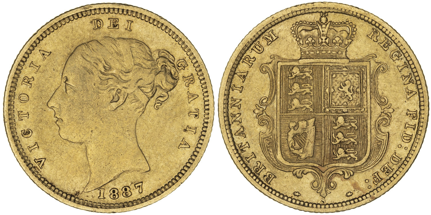Victoria, Shield Reverse, Half Sovereign, 1887-S, gF