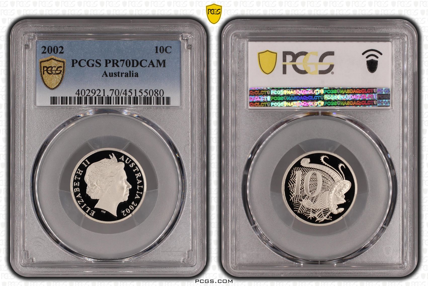 Elizabeth II, Ten Cent, 2002, PCGS PR 70DCAM