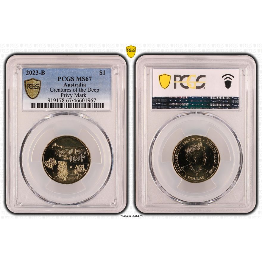 Elizabeth II, Creatures of the Deep - Brisbane Privy, One Dollar, 2022, PCGS MS 67