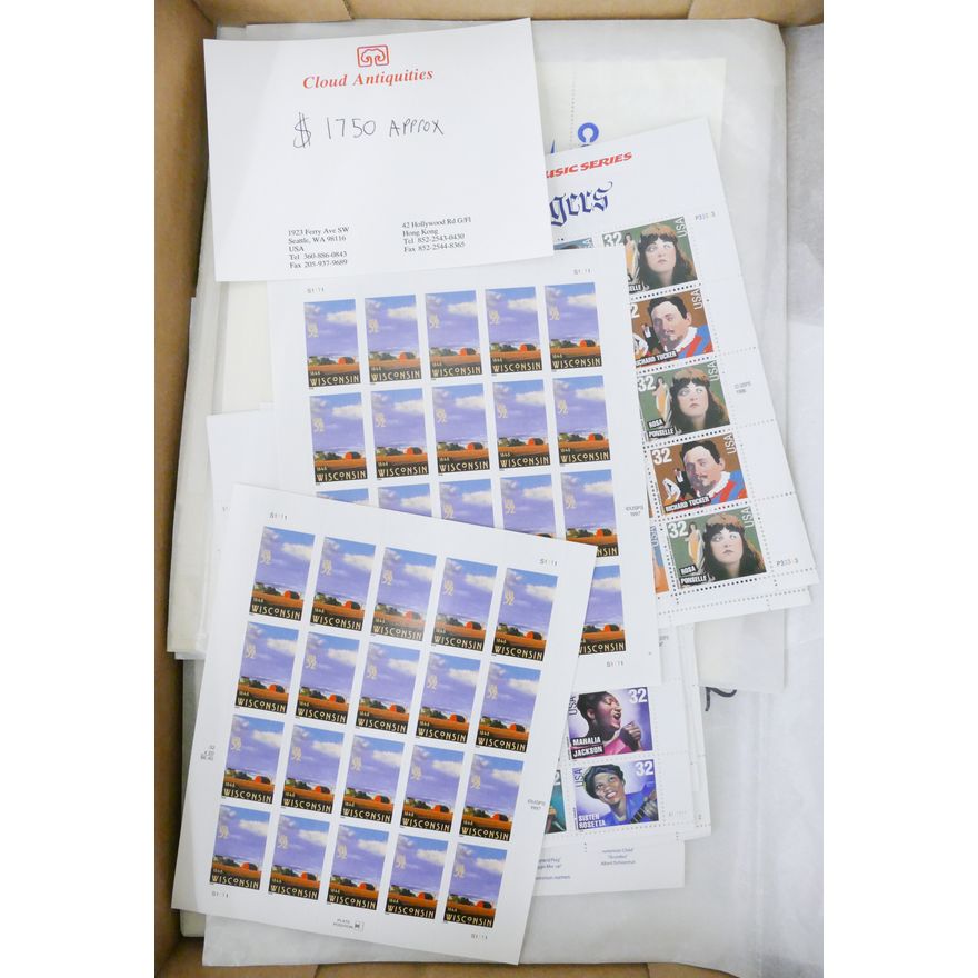 Box US 32 Cent Stamp Sheets $1,750 Face Value Approx.