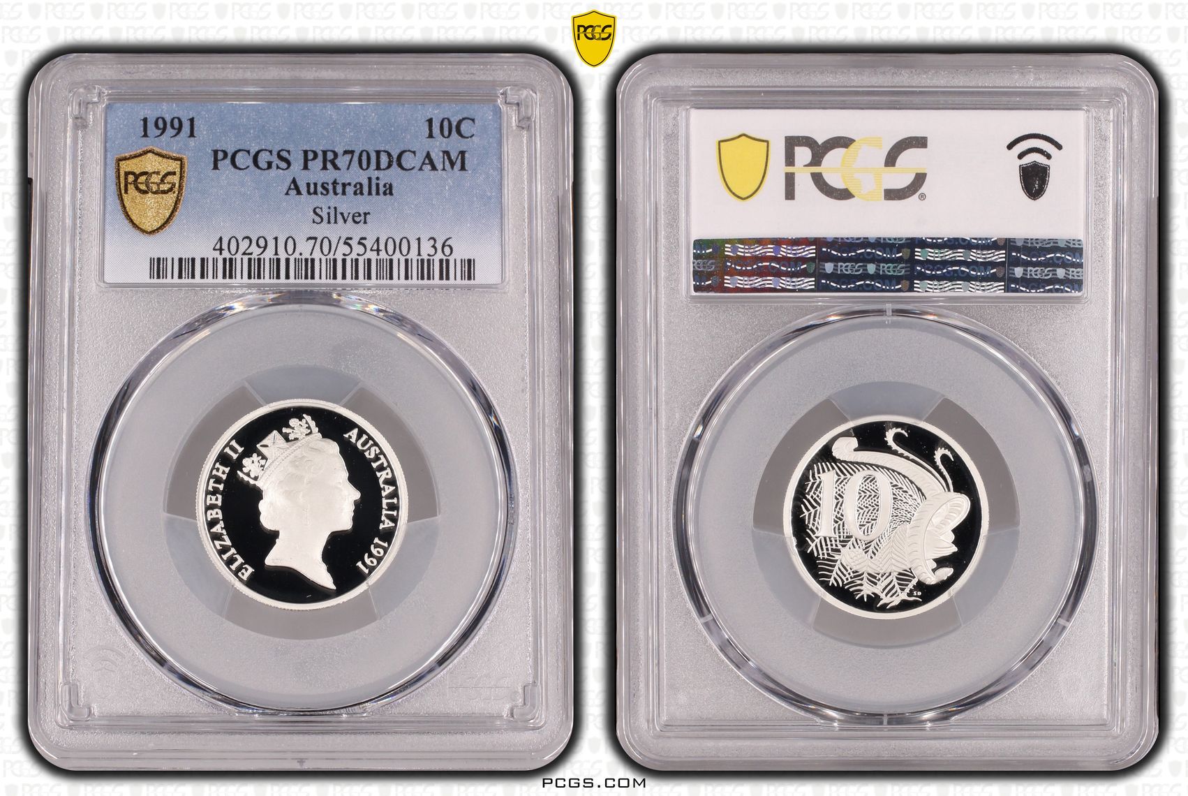 Silver, Ten Cent, 1991, PCGS PR70DCAM
