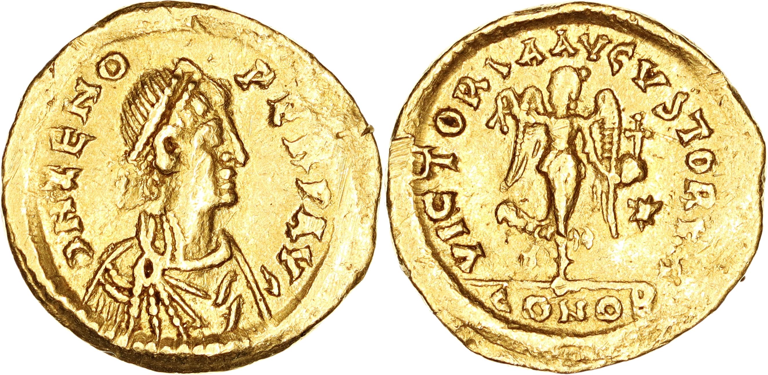 Roman Empire, Zeno, Gold Tremissis, 476-491 AD, VF-nVF