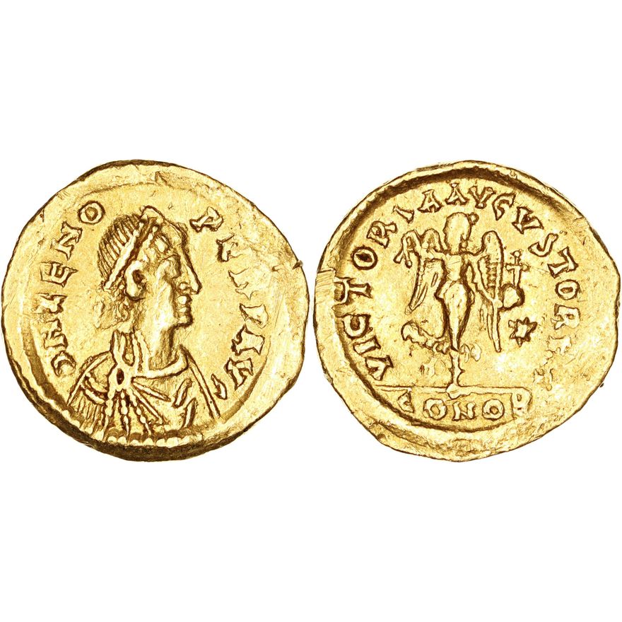 Roman Empire, Zeno, Gold Tremissis, 476-491 AD,  VF-nVF