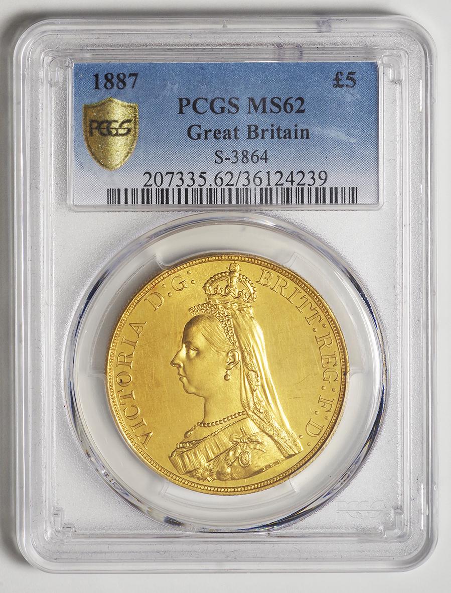 英国 ヴィクトリア女王像 NGC MS62 5ポンド金貨 1887年 KM769 | Taisei