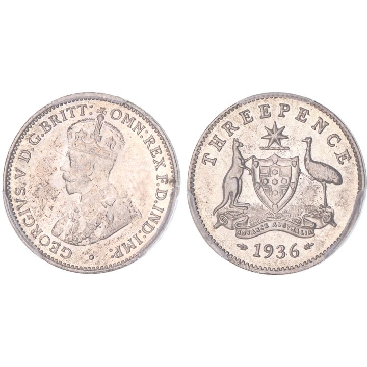 George V, Threepence, 1936, PCGS MS 64