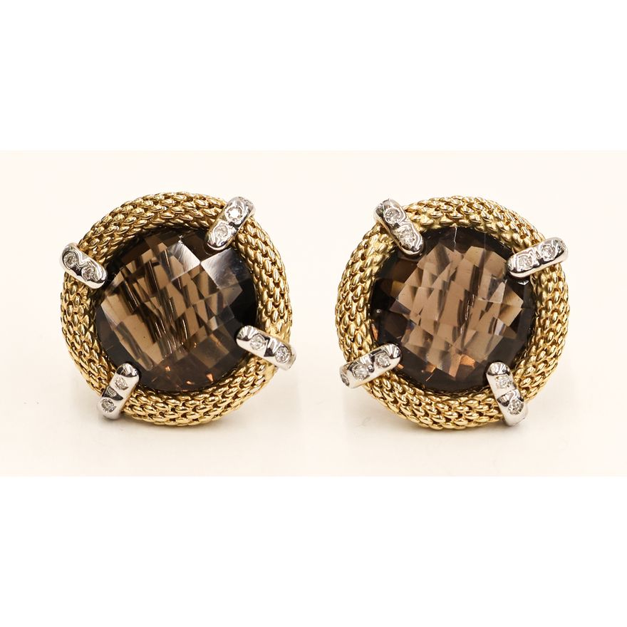 Pair Italian 14k Topaz Diamond Round Earrings