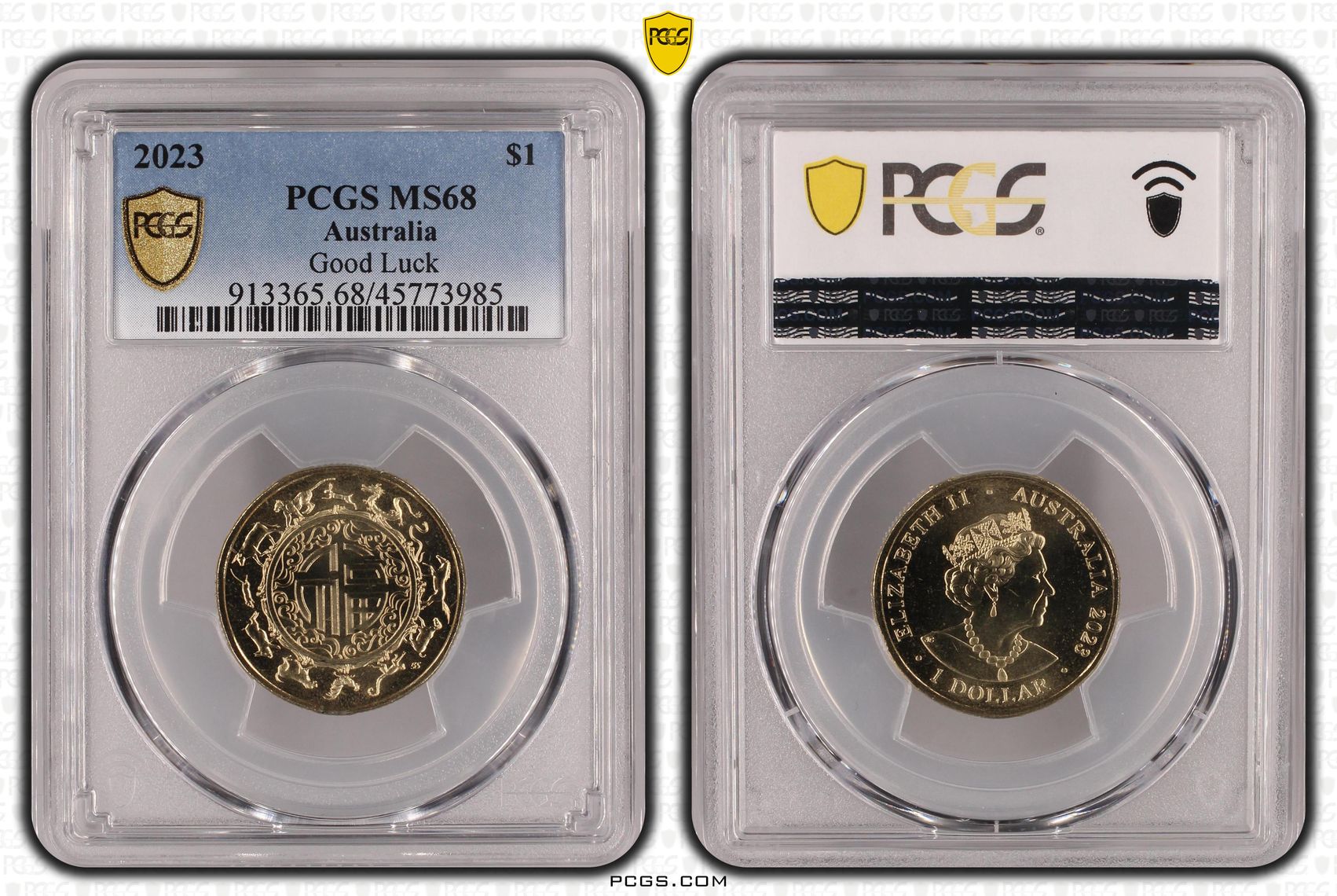 Elizabeth II, Good Luck, One Dollar, 2023, PCGS MS 68