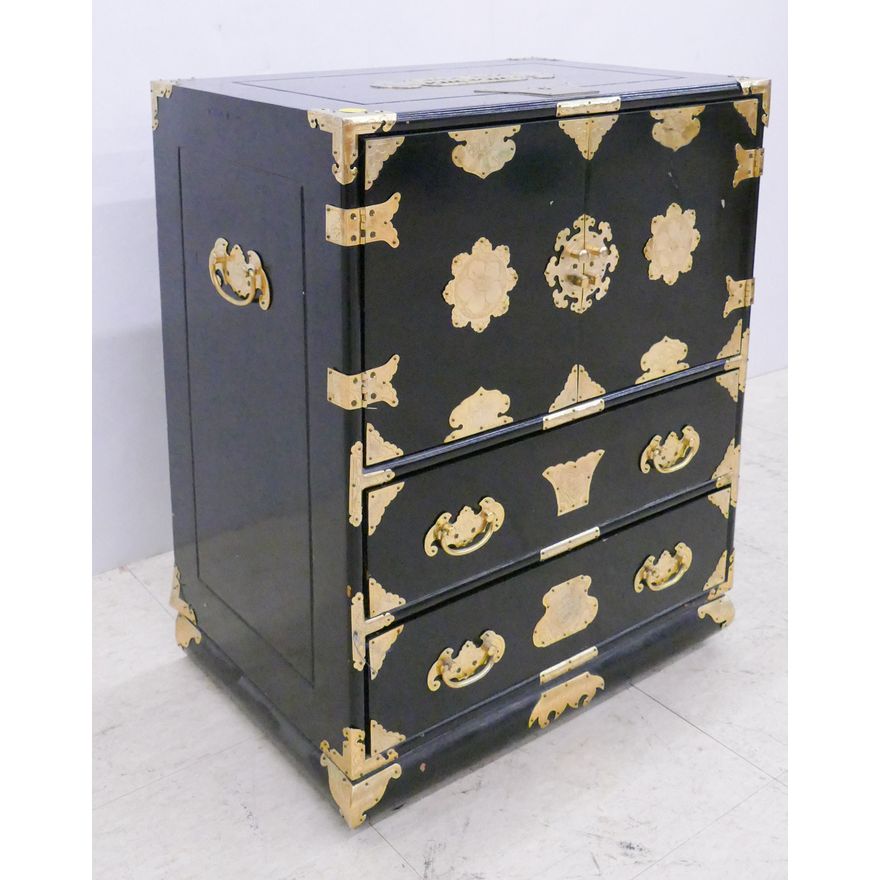 Japanese Black Lacquered Small Tansu Chest- 22x18x12''