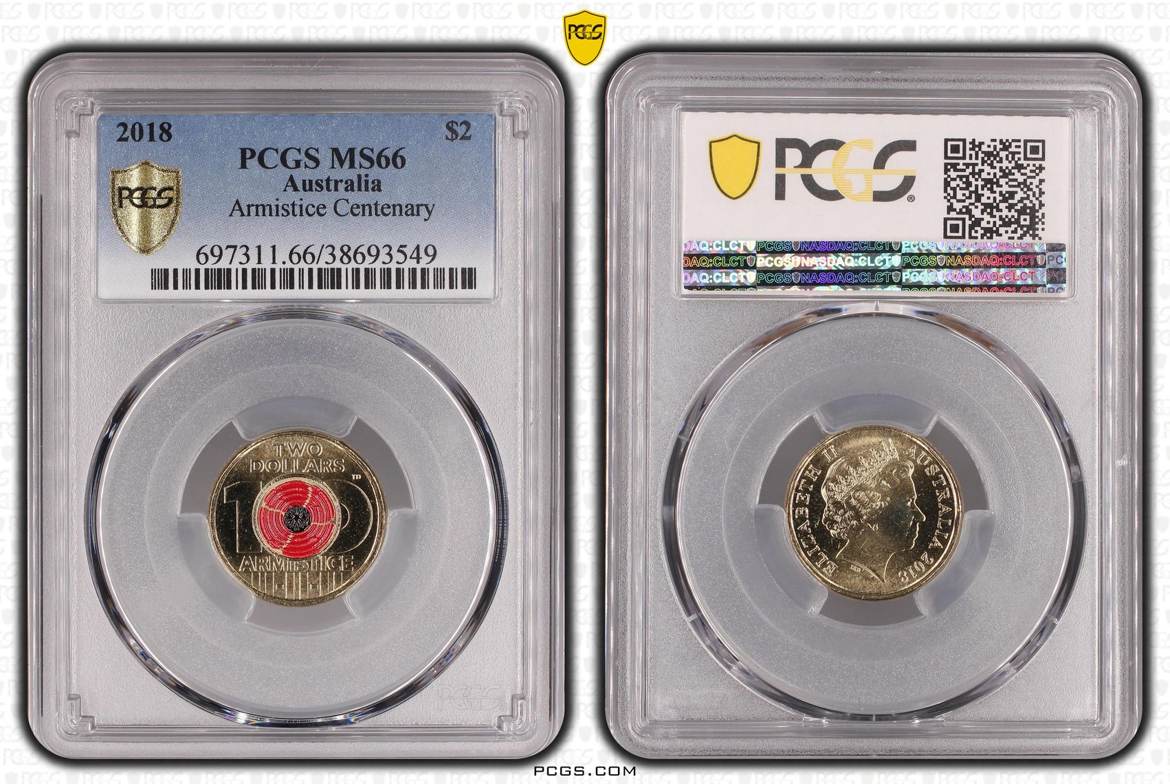 Armistice Centenary, Two Dollar, 2018, PCGS MS66