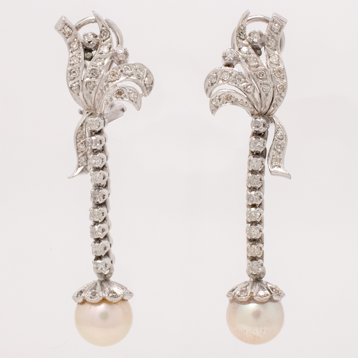 ARETES LARGOS CON PERLA Y DIAMANTES