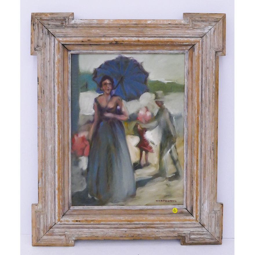 Alan Wadsworth Woman with Parasol Oil on Canvas Painting Framed- 36x30''