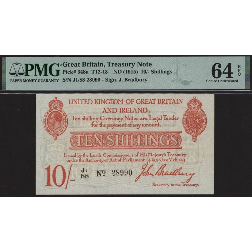 Treasury Series, John Bradbury, 10/- Shillings, ND (1915), serial ...