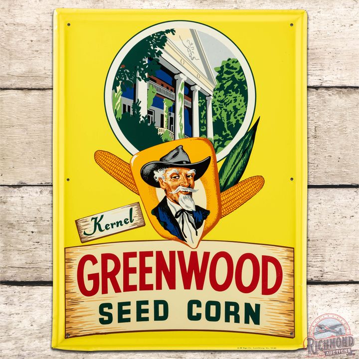 NOS 1960 Kernel Greenwood Seed Corn SS Tin Sign