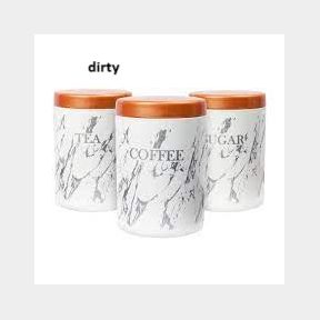 51685/3732-Lumoss - 3 Piece small Canister Set - Coffee Tea and Sugar - White dirty- | AS B1 (S9)/