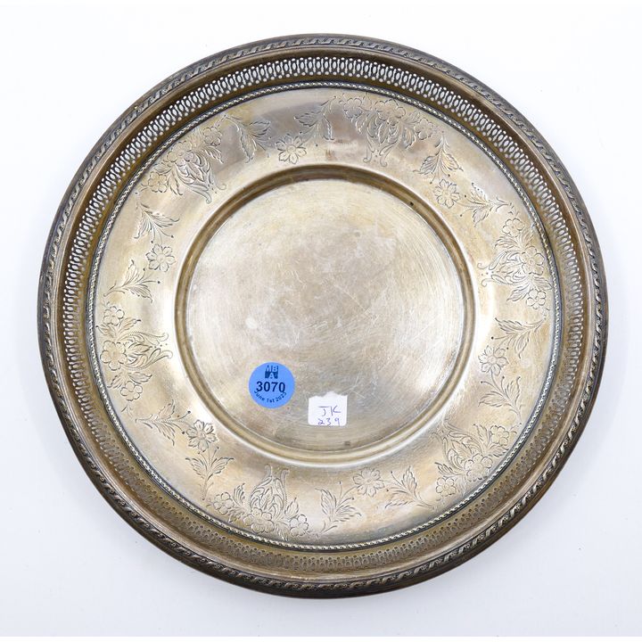 Gorham Engraved Sterling Pierced Rim Tray 9'' - 239 Grams
