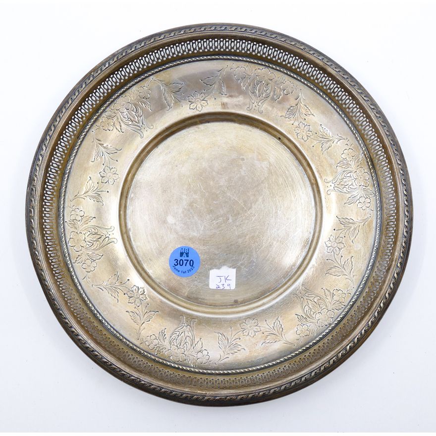Gorham Engraved Sterling Pierced Rim Tray 9'' - 239 Grams