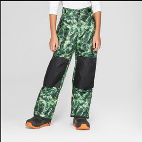 BOYS' STATIC RIPPLE PRINT SNOW PANTS - C9 CHAMPION® BLACK/GREEN SZ SM 6-7