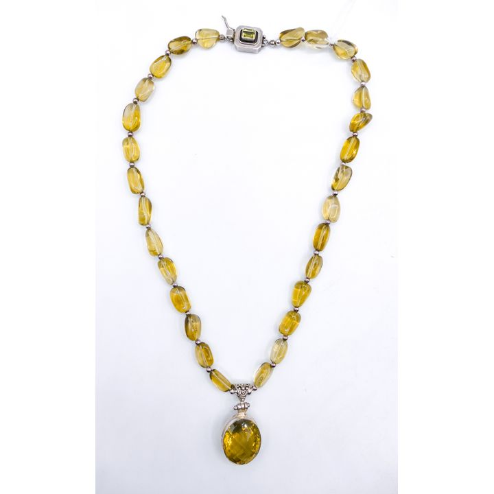 Fine Sterling Citrine Bead Pendant Necklace 22'' - 104 Grams, 2'' pendant