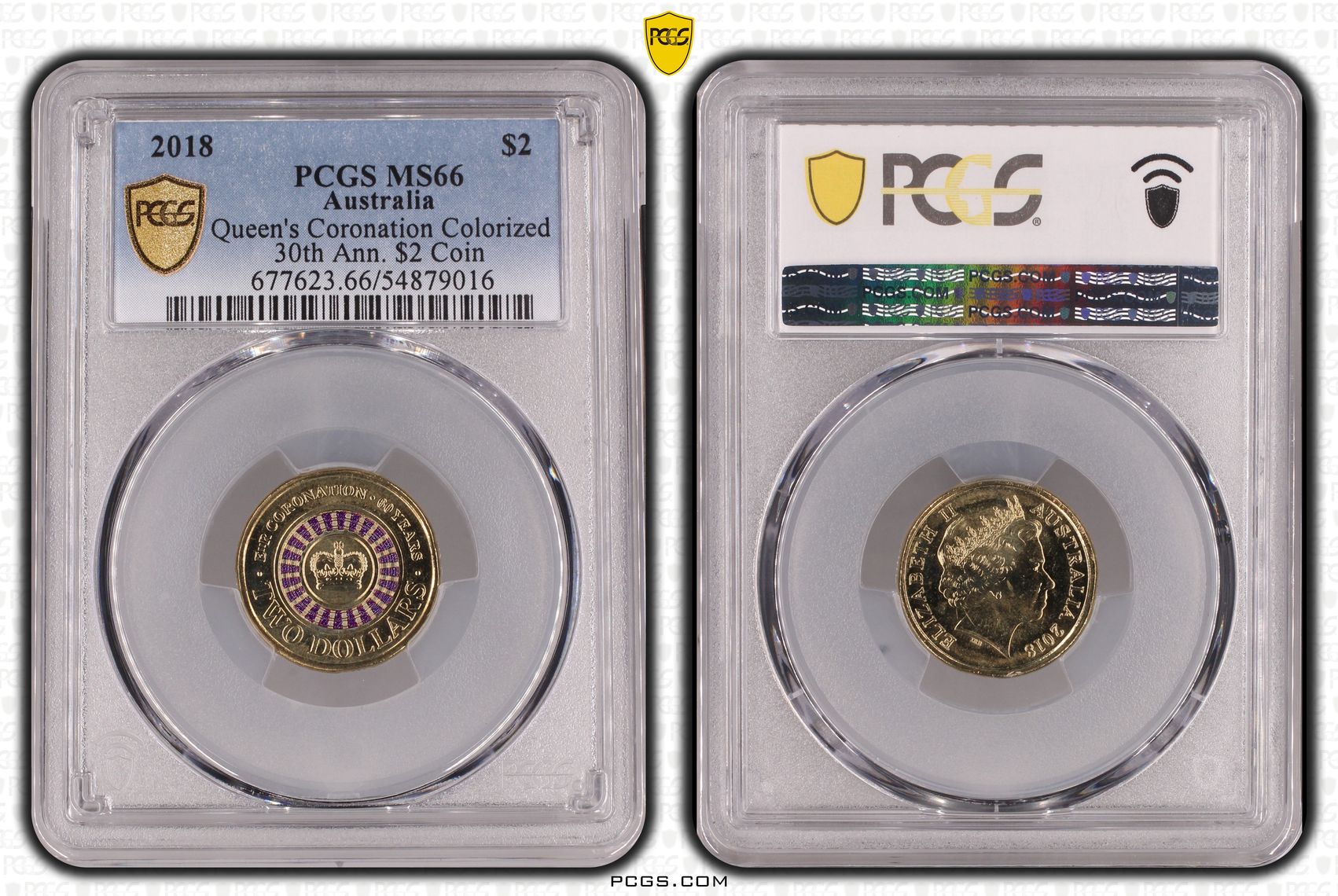Queen's Coronation Colorized 30th Ann. $2 Coin, Two Dollar, 2018, PCGS MS66