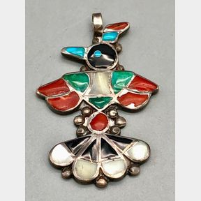 Vintage Multi Stone Inlay Thunderbird Pendant