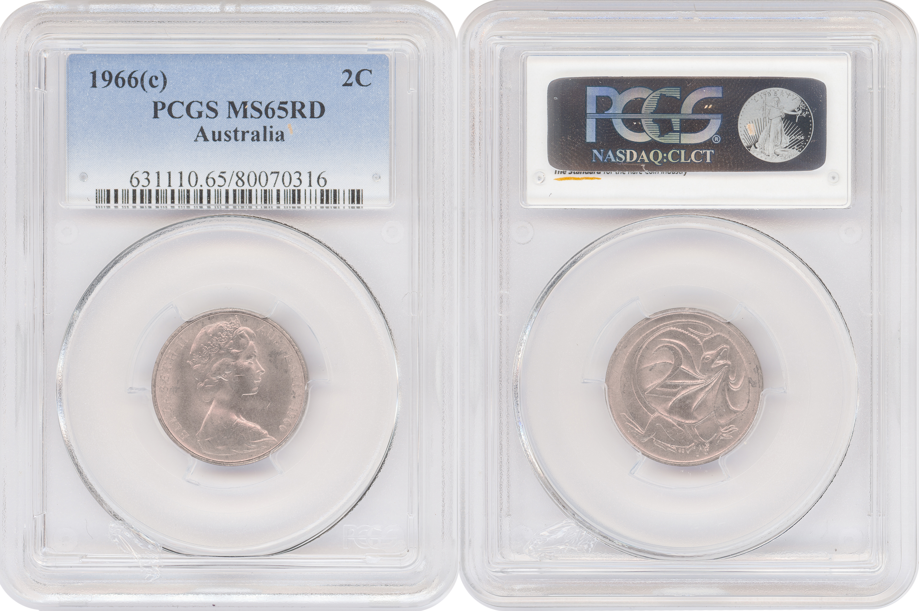 Two Cent, 1966(c), PCGS MS65RD