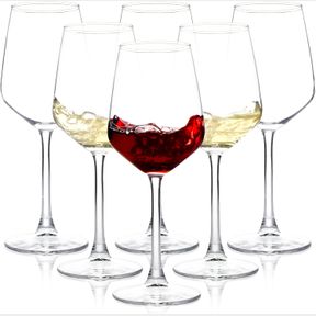 WINE GLASSES SET OF 6, 12OZ CLEAR RED/WHITE WINE GLASSES, LONG STEM WINE GLASSES FOR PARTY, WEDDING AND HOME