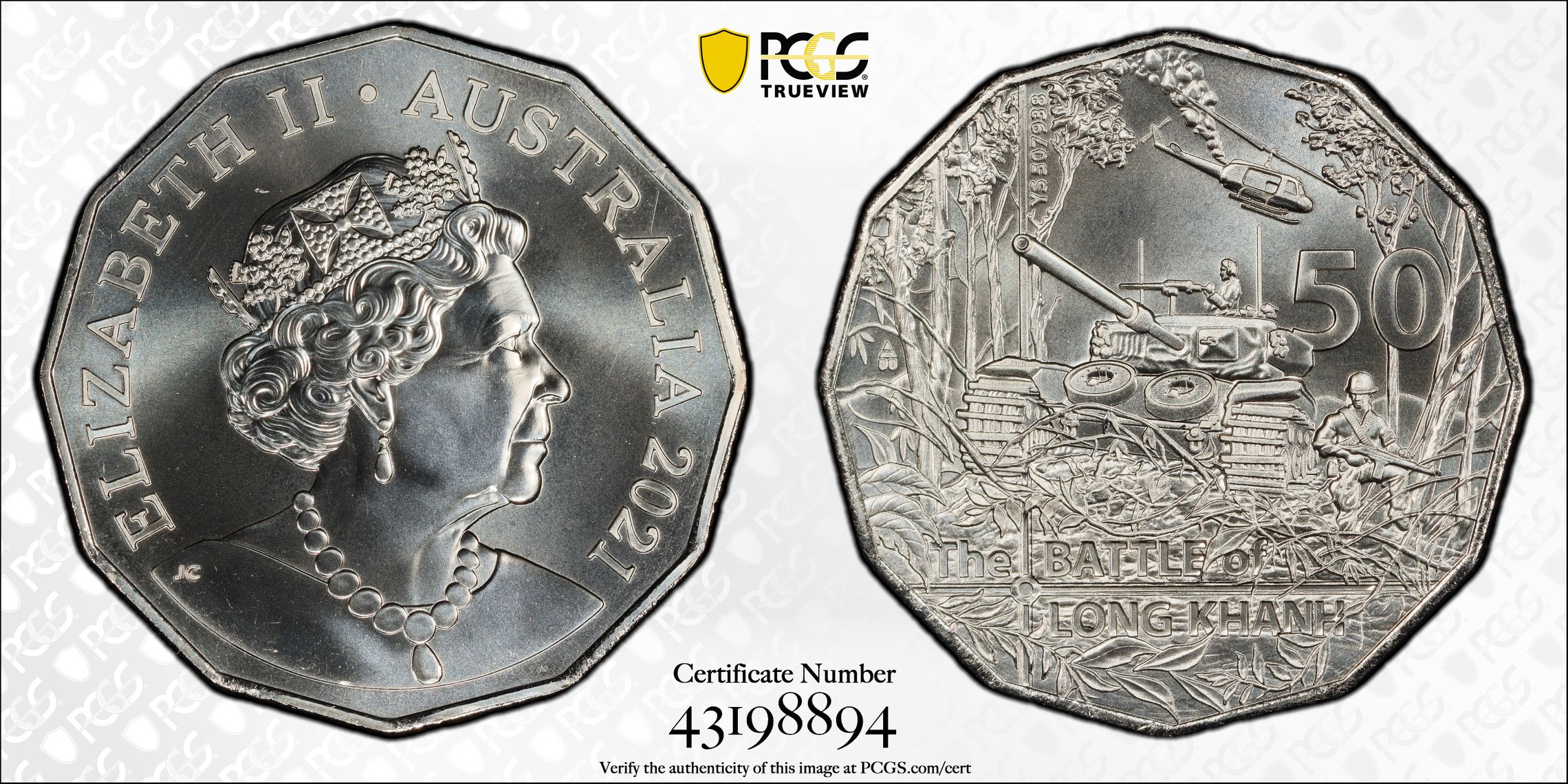204 · Elizabeth II, Battle of Long Khanh , Fifty Cent, 2021, PCGS MS68