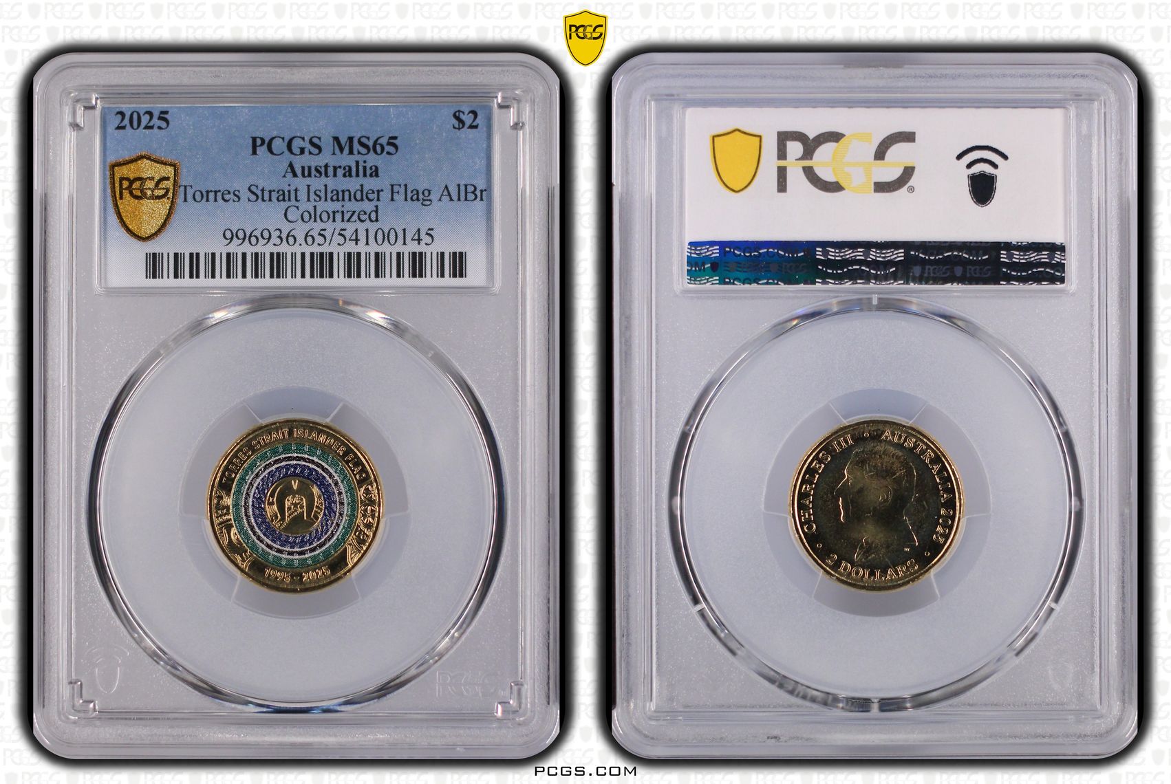 Torres Strait Islander Flag AlBr Colourised, Two Dollar, 2025, PCGS MS65