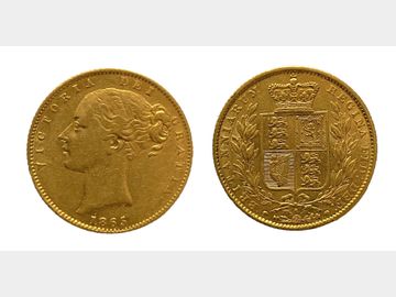1865 Queen Victoria Young Head London Mint #Die 38 Shield Gold Sovereign.