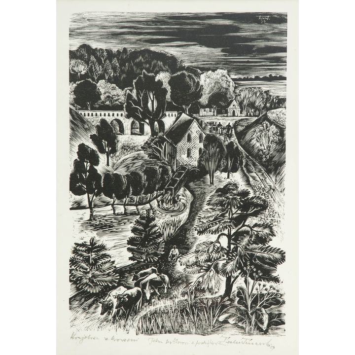 Tadeusz Tuszewski | Pejzaż z krowami, 1954 r.