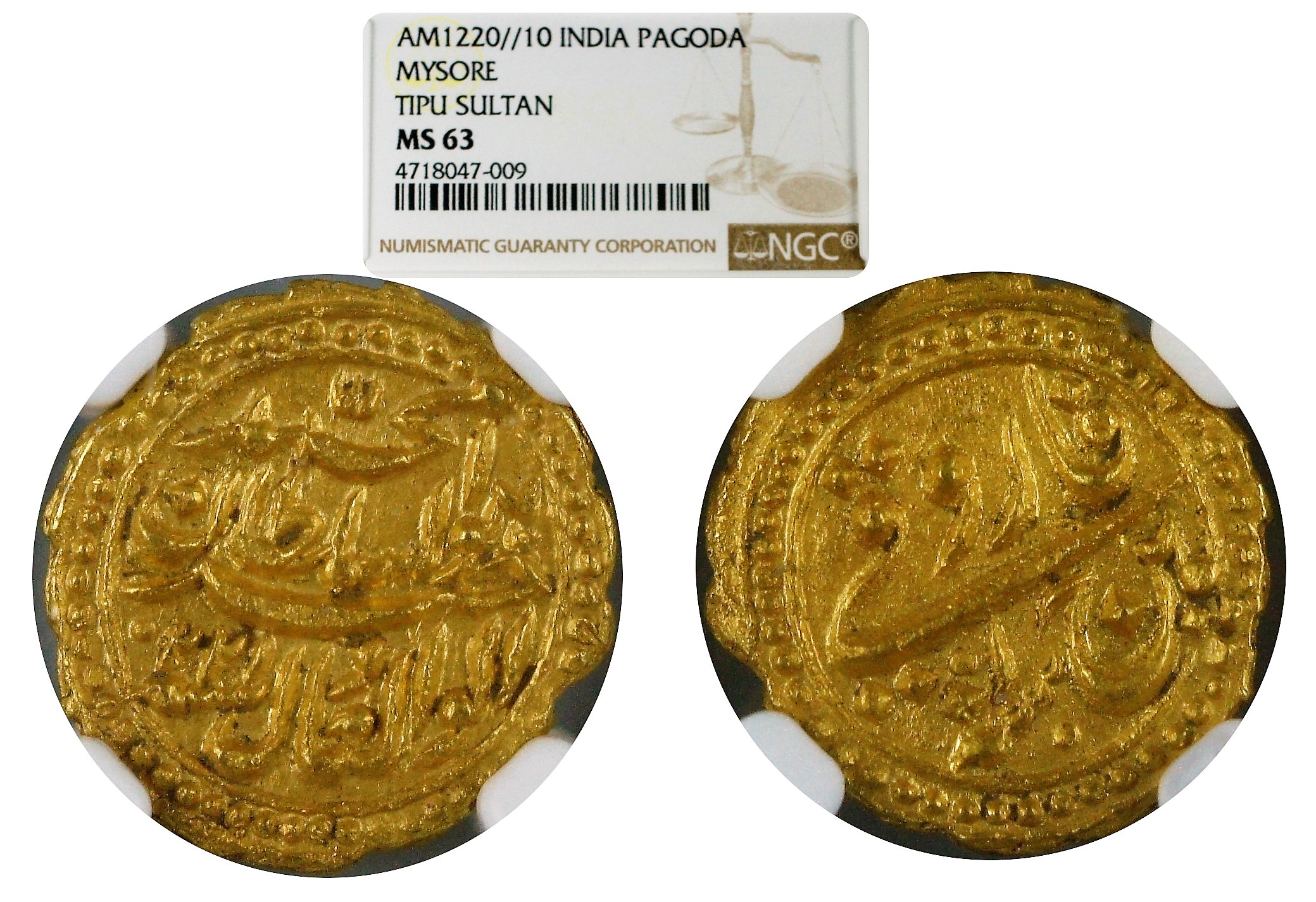 India Mysore Tipu Sultan Gold Pagoda AM1220//10 NGC MS63