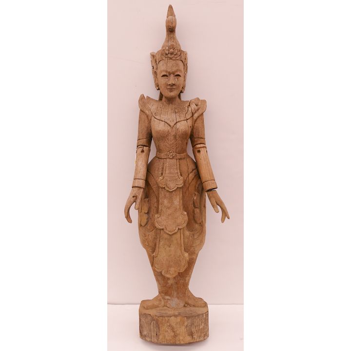 Old Thai Carved Wood Standing Female Statue- 41x12'' (BB)