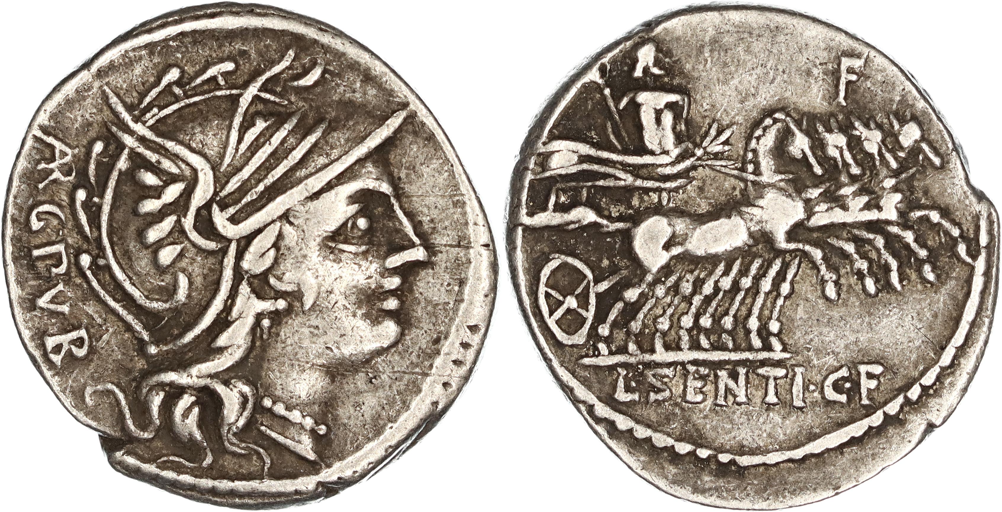 Roman Republic, L. Sentius C.f., Silver Denarius, 101 BC, nVF-VF