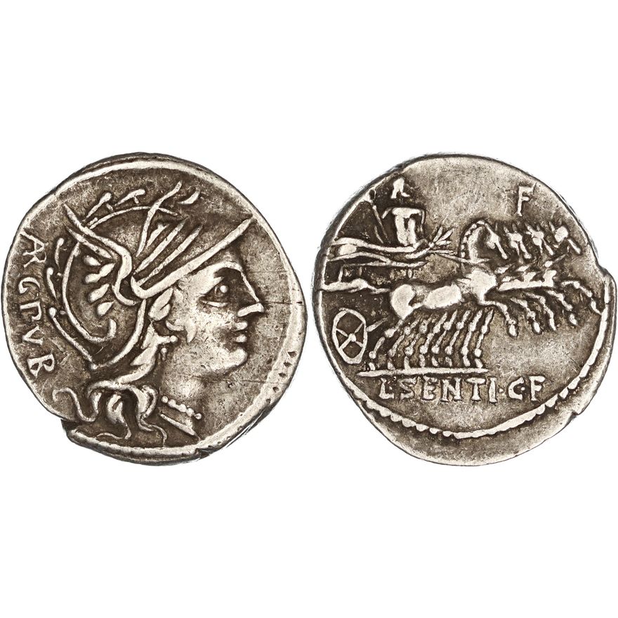 Roman Republic, L. Sentius C.f., Silver Denarius, 101 BC,  nVF-VF