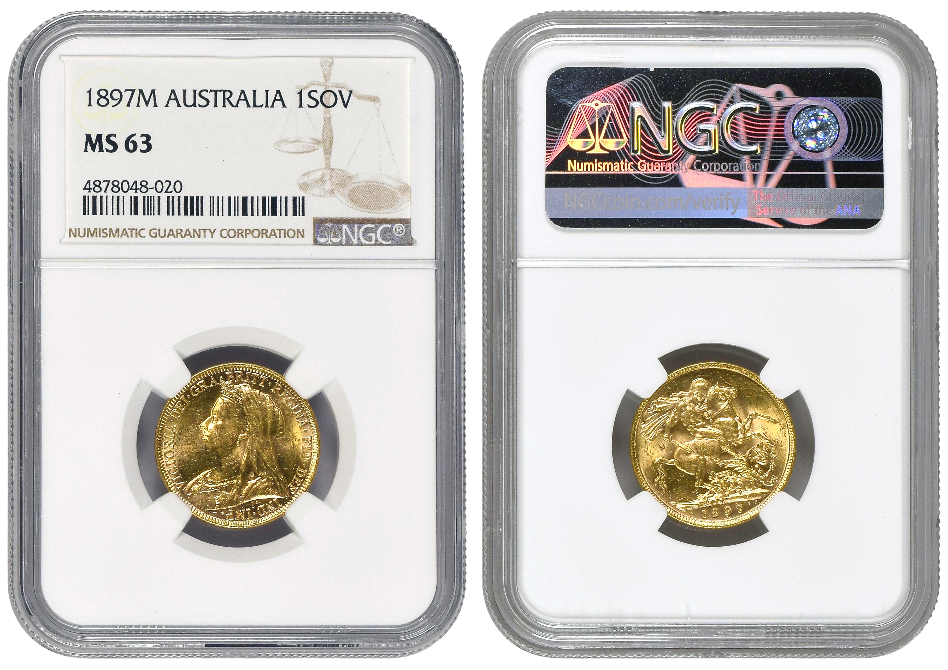Victoria, St George Reverse, Sovereign, 1897-M, NGC MS63