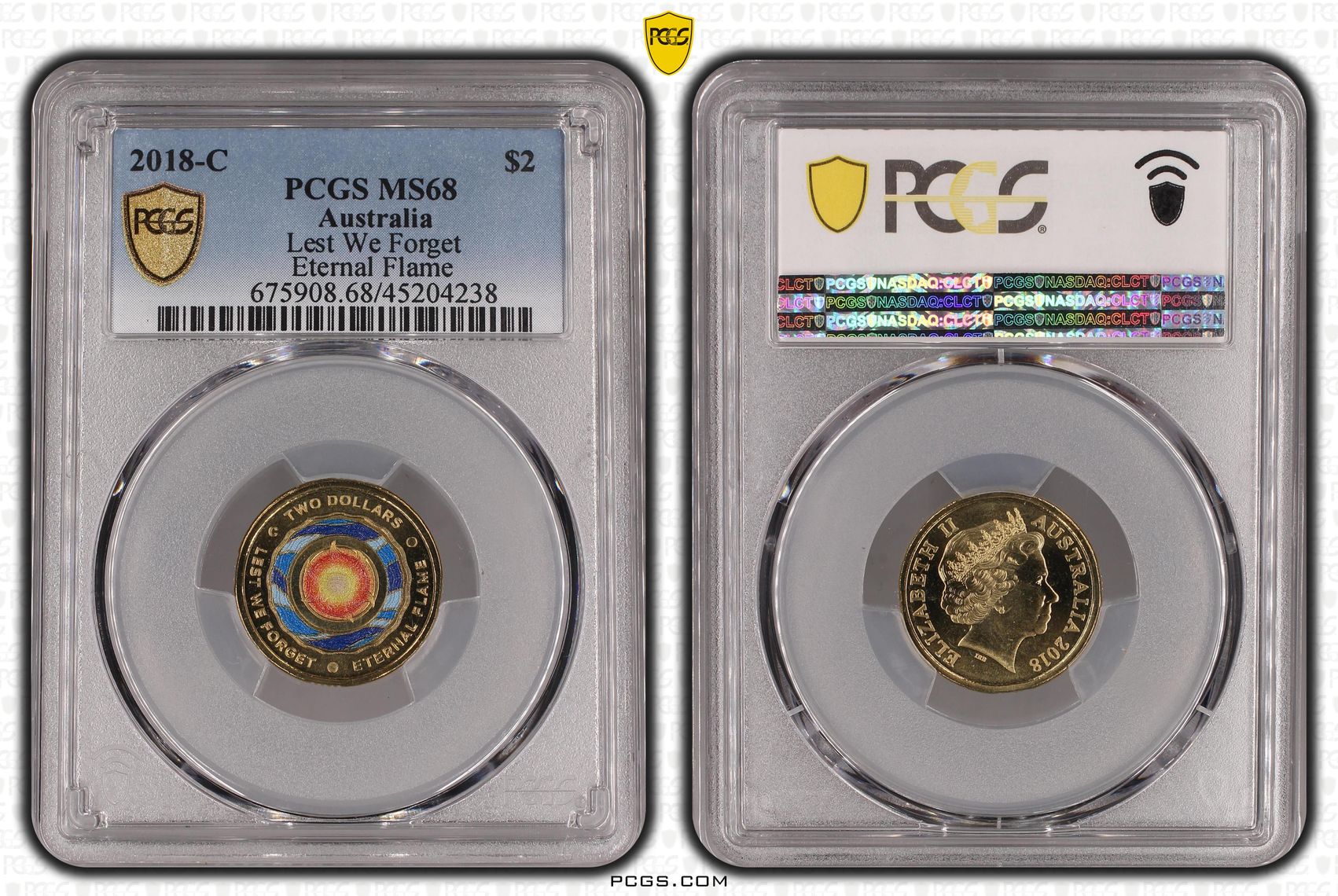 2018-C Australia Two Dollar, $2 Lest We Forget - Eternal Flame PCGS - MS68 -238