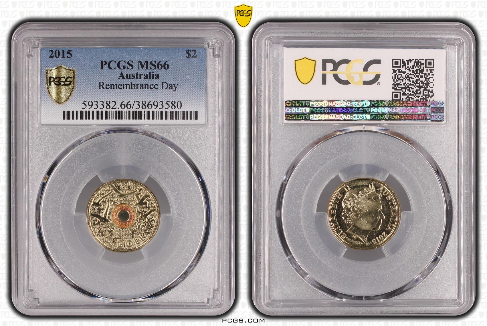 Elizabeth II, Remembrance Day, Two Dollar, 2015, PCGS MS 66