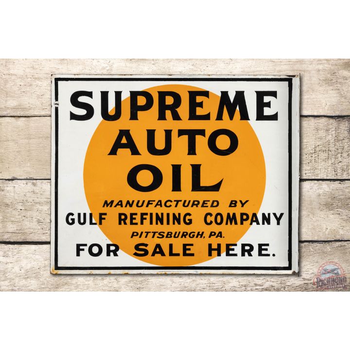Gulf Refining Supreme Auto Oil For Sale Here Porcelain Flange Sign