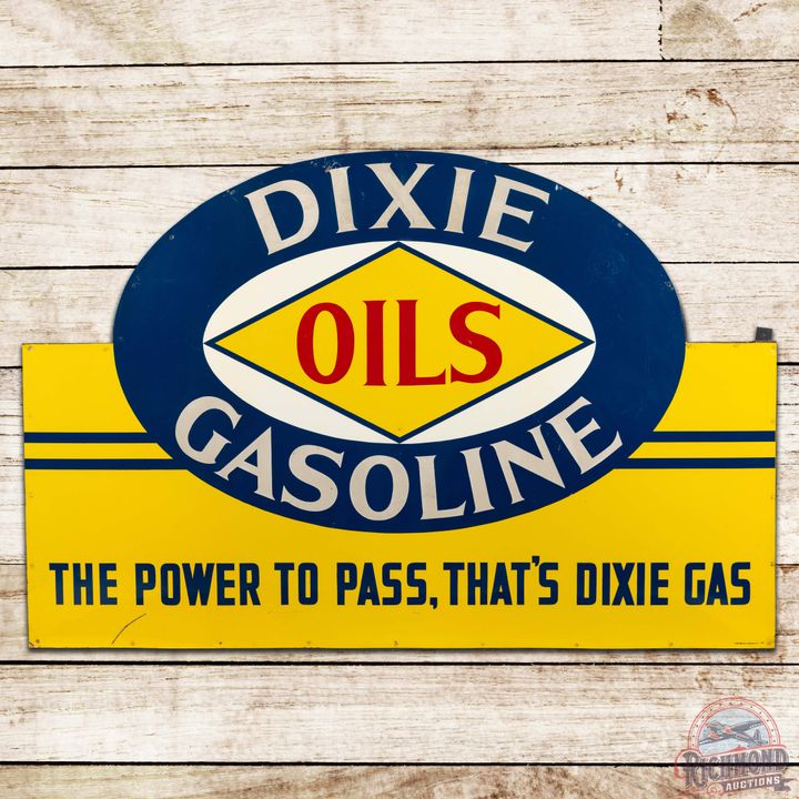 Incredible NOS 1946 Dixie Oils Gasoline Power to Pass Die Cut SST Sign w/ Logo