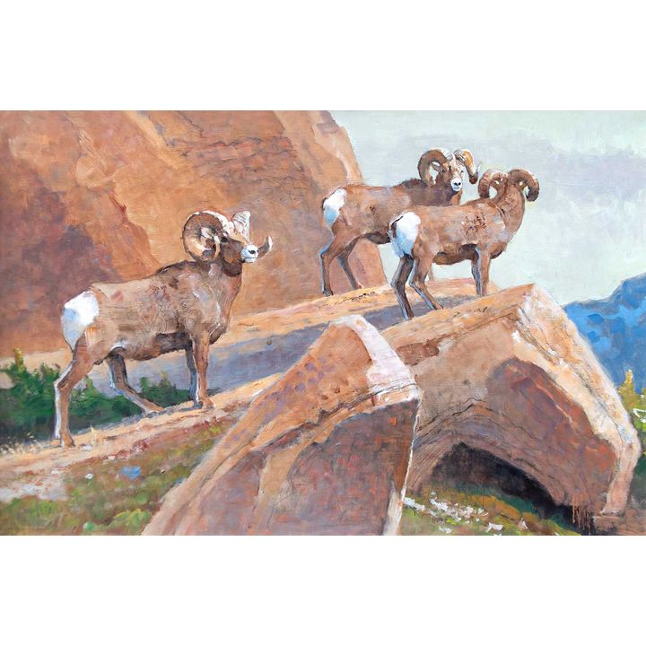 Rams Along a Rocky Ridge by Bob Kuhn (1920-2007)