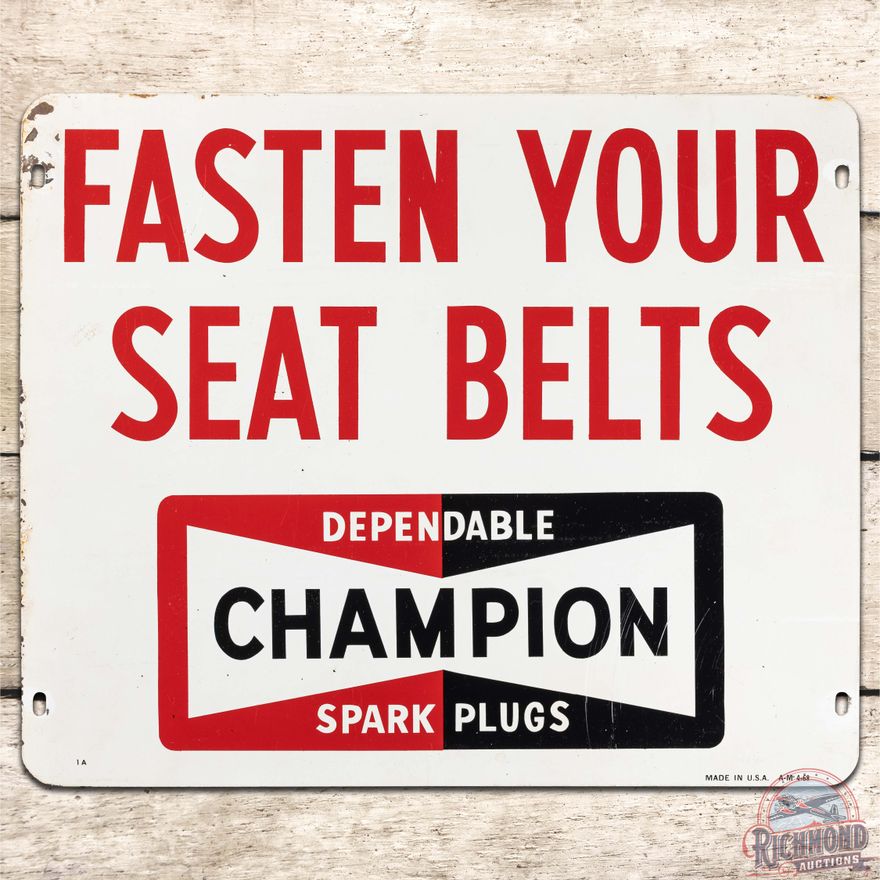 1968 Champion Spark Plugs "Fasten Your Seat Belts" DS Tin Sign