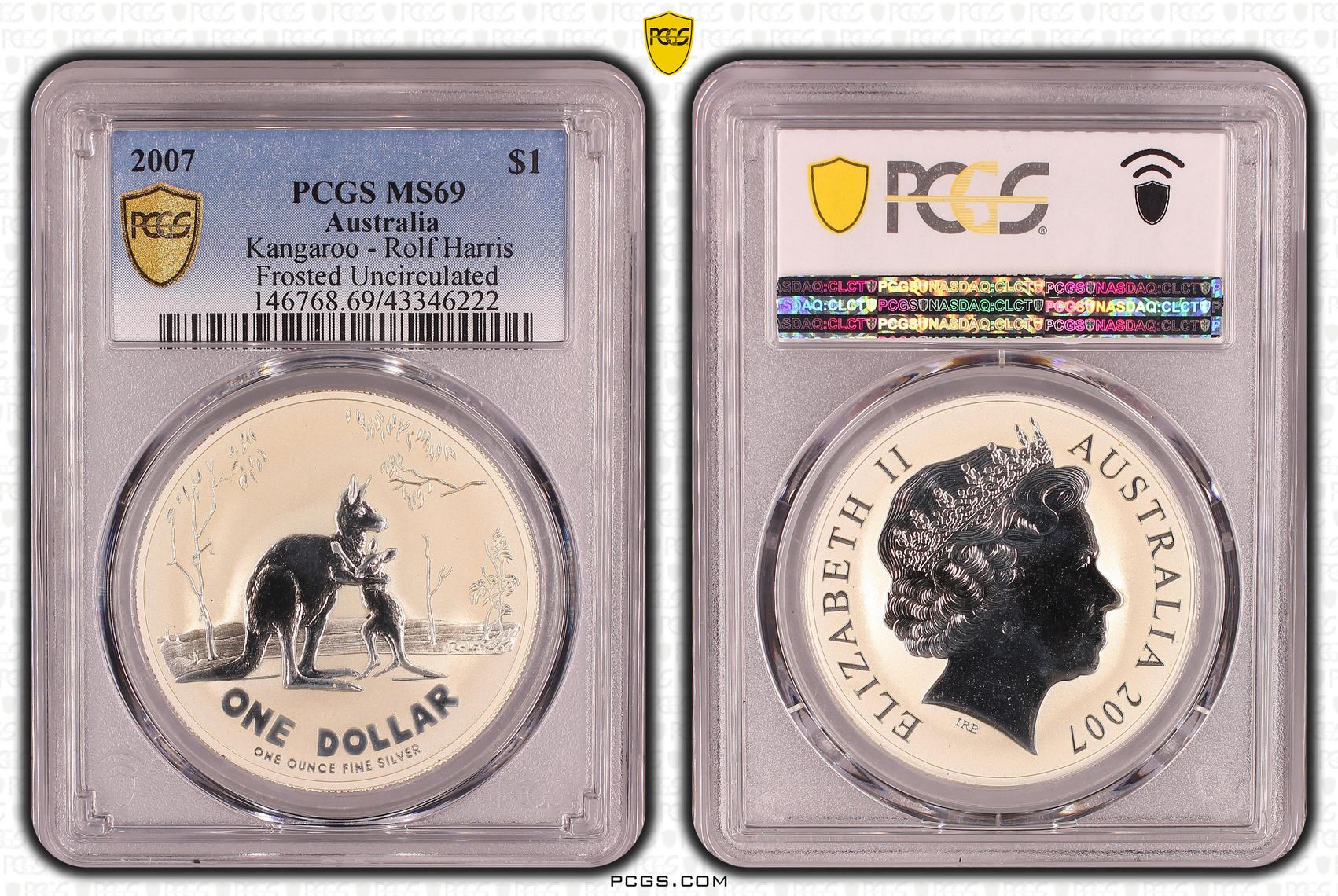 Kangaroo-Rolf Harris Ag Frosted Uncirculated, One Dollar, 2007, PCGS MS69