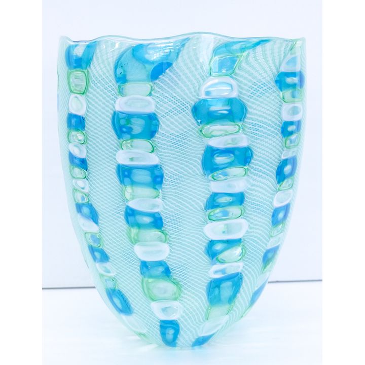 Kait Rhoads Blue and Green Mosaico Glass Vase 9''