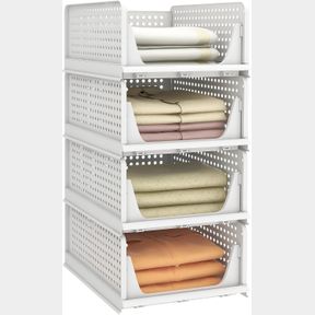 4L PINKPUM STACKABLE PLASTIC STORAGE BASKET-FOLDABLE CLOSET ORGANIZERS STORAGE BINS 4 PACK-DRAWER SHELF STORAGE CONTAINER FOR WARD