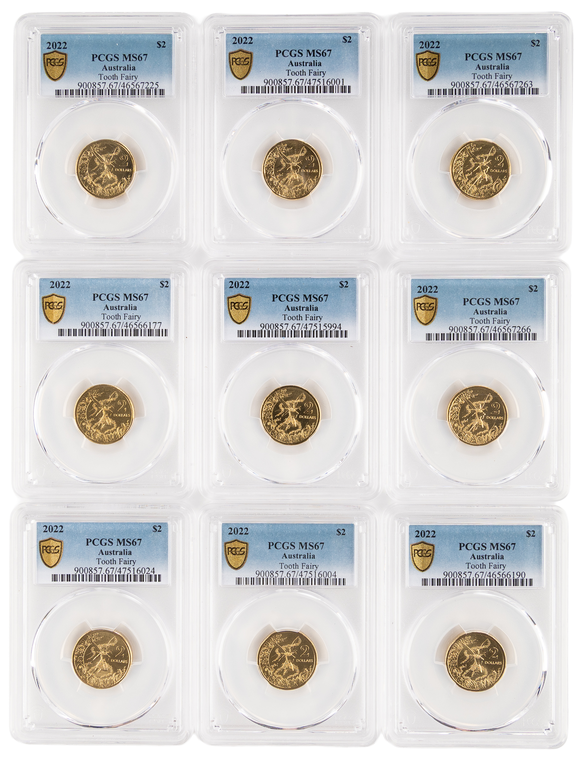 9x Tooth Fairy, Two Dollar, 2022, PCGS MS67